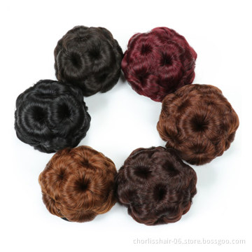 Wholesale Cheap marriage Bun Flower Shape Hairpiece Heat Resistant Synthetic Bun clip in Hair chignon Extension For Women